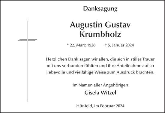 Traueranzeige von Augustin Gustav Krumbholz von FZ
