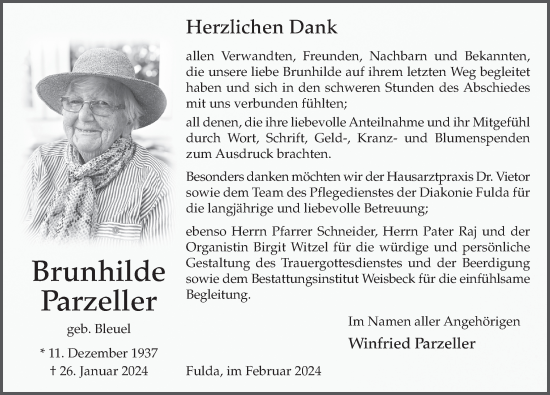 Traueranzeige von Brunhilde Parzeller von FZ