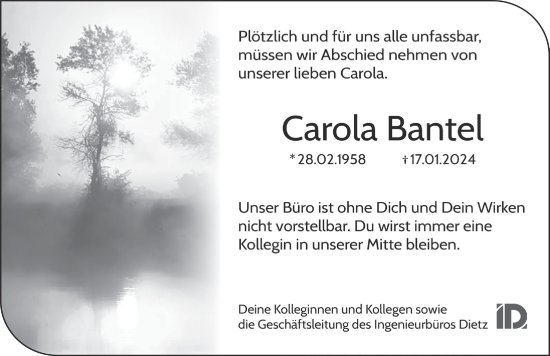 Traueranzeige von Carola Bantel von FZ