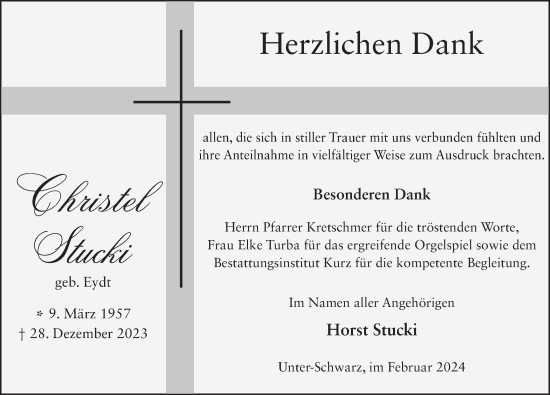 Traueranzeige von Christel Stucki von FZ