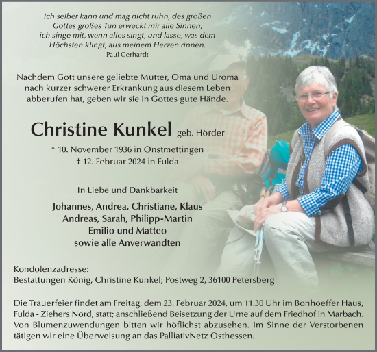 Traueranzeige von Christine Kunkel von FZ