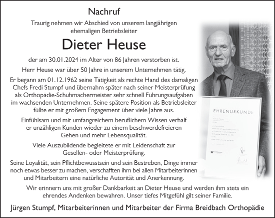 Traueranzeige von Dieter Heuse von FZ