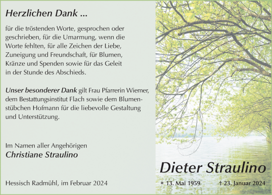 Traueranzeige von Dieter Straulino von FZ