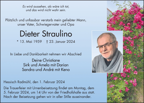 Traueranzeige von Dieter Straulino von FZ