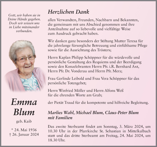Traueranzeige von Emma Blum von FZ
