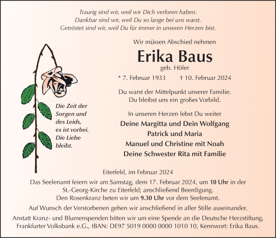 Traueranzeige von Erika Baus von FZ