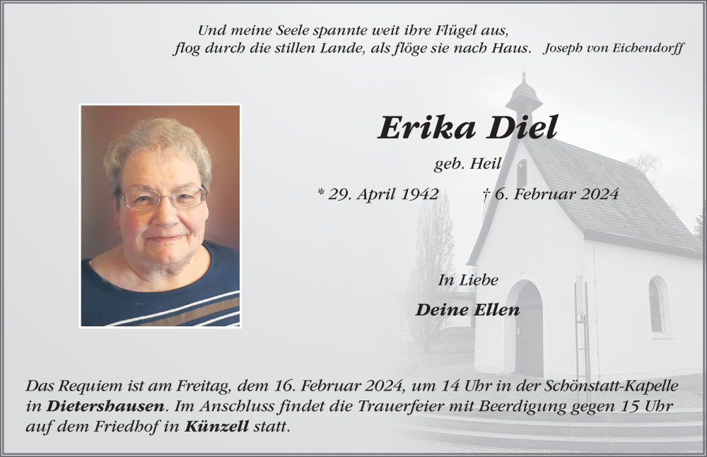  Traueranzeige für Erika Diel vom 10.02.2024 aus FZ