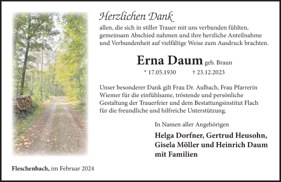 Traueranzeige von Erna Daum von FZ