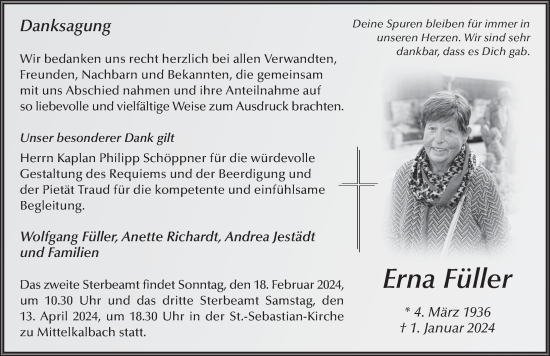 Traueranzeige von Erna Füller von FZ