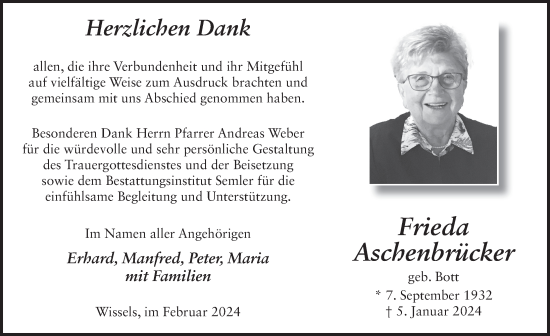 Traueranzeige von Frieda Aschenbrücker von FZ