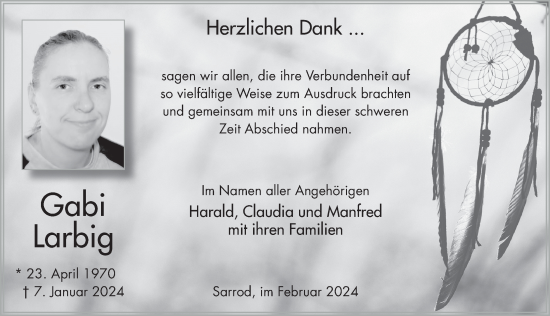 Traueranzeige von Gabi Larbig von FZ