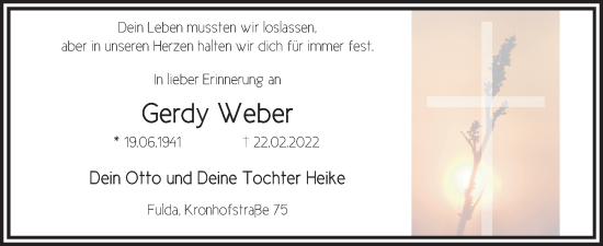 Traueranzeige von Gerdy Weber von FZ