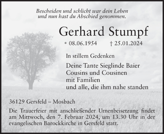 Traueranzeige von Gerhard Stumpf von FZ