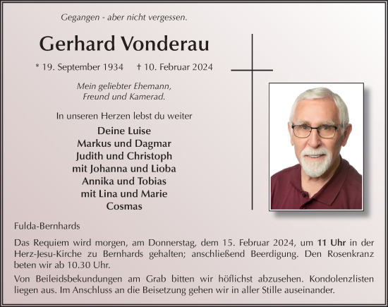 Traueranzeige von Gerhard Vonderau von FZ