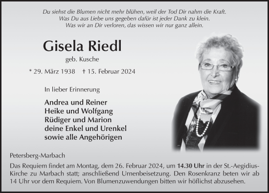 Traueranzeige von Gisela Riedl von FZ