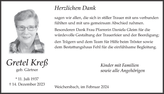 Traueranzeige von Gretel Kreß von FZ