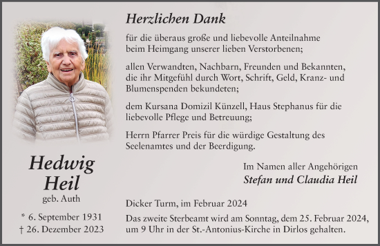 Traueranzeige von Hedwig Heil von FZ