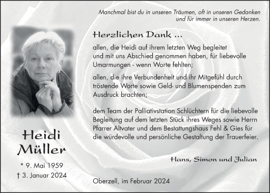 Traueranzeige von Heidi Müller von FZ