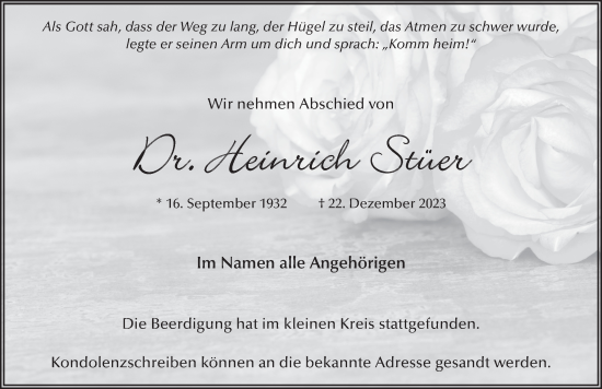 Traueranzeige von Heinrich Stüer von FZ