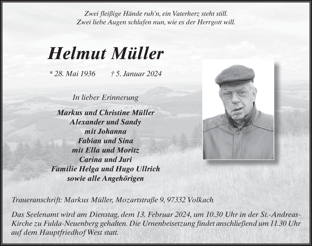  Traueranzeige für Helmut Müller vom 05.02.2024 aus FZ