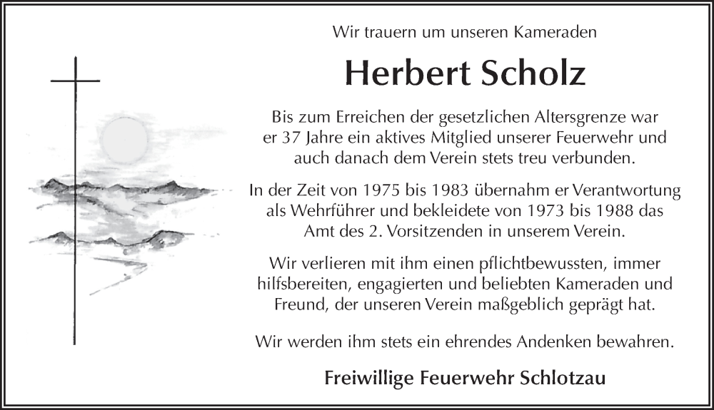  Traueranzeige für Herbert Scholz vom 05.02.2024 aus FZ