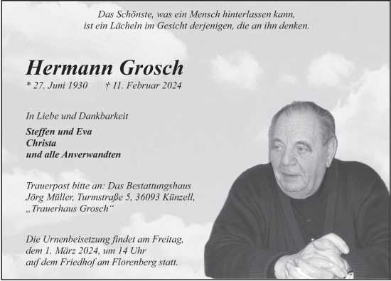Traueranzeige von Hermann Grosch von FZ