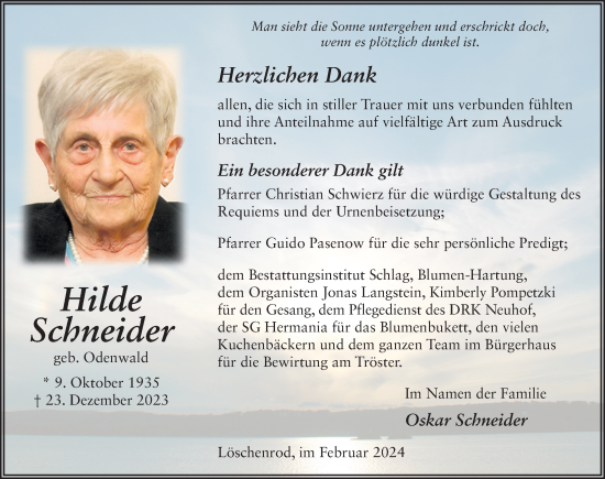 Traueranzeige von Hilde Schneider von FZ