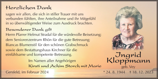 Traueranzeige von Ingrid Kloppmann von FZ