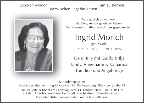 Traueranzeige von Ingrid Morich von FZ