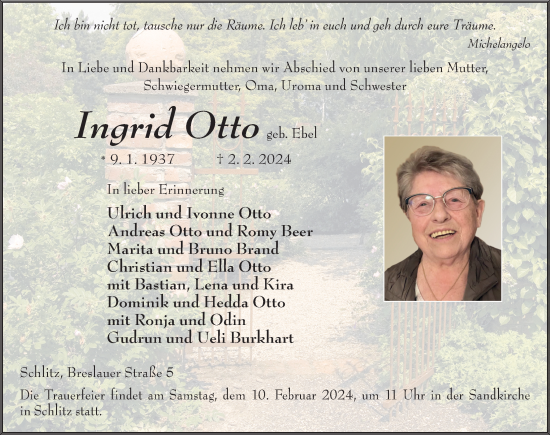 Traueranzeige von Ingrid Otto von FZ