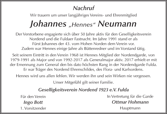 Traueranzeige von Johannes Neumann von FZ