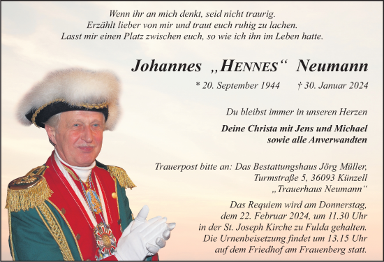 Traueranzeige von Johannes Neumann von FZ