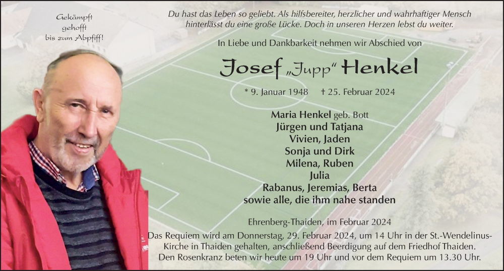  Traueranzeige für Josef Henkel vom 28.02.2024 aus FZ