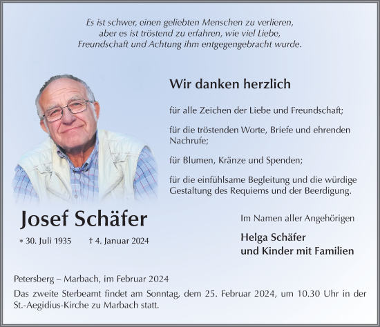 Traueranzeige von Josef Schäfer von FZ