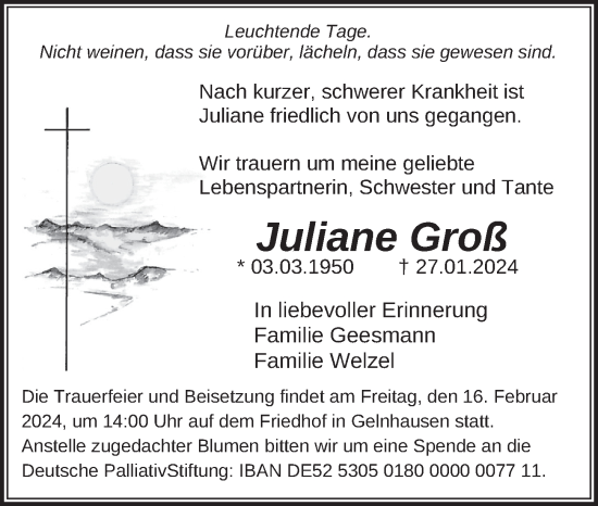 Traueranzeige von Juliane Groß von FZ