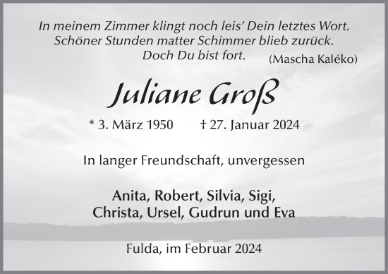 Traueranzeige von Juliane Groß von FZ