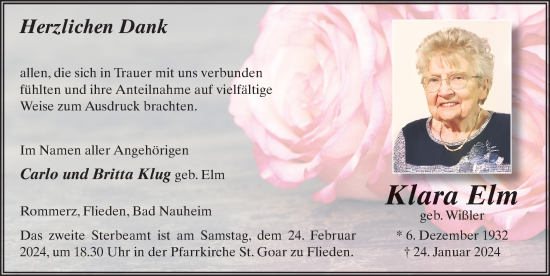 Traueranzeige von Klara Elm von FZ