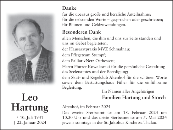 Traueranzeige von Leo Hartung von FZ