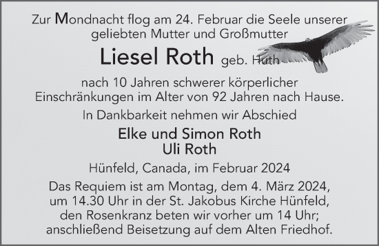 Traueranzeige von Liesel Roth von FZ