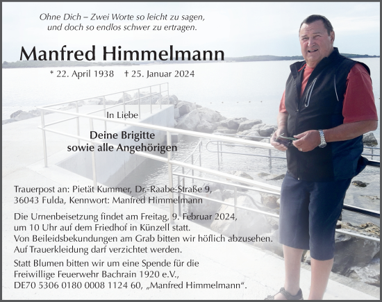 Traueranzeige von Manfred Himmelmann von FZ