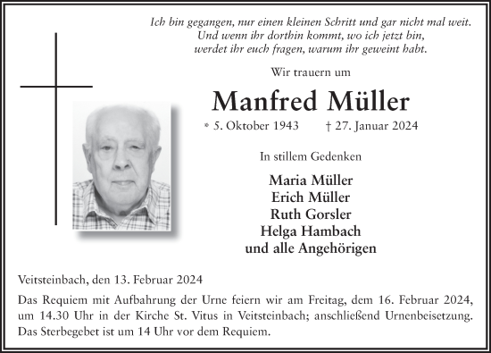 Traueranzeige von Manfred Müller von FZ