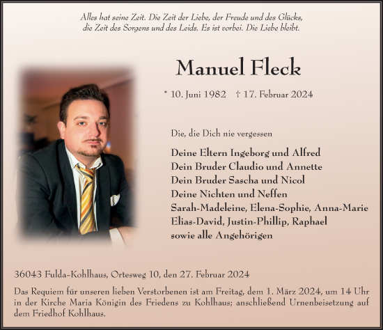 Traueranzeige von Manuel Fleck von FZ