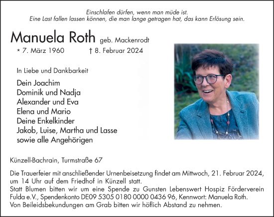 Traueranzeige von Manuela Roth von FZ