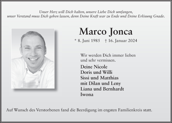 Traueranzeige von Marco Jonca von FZ