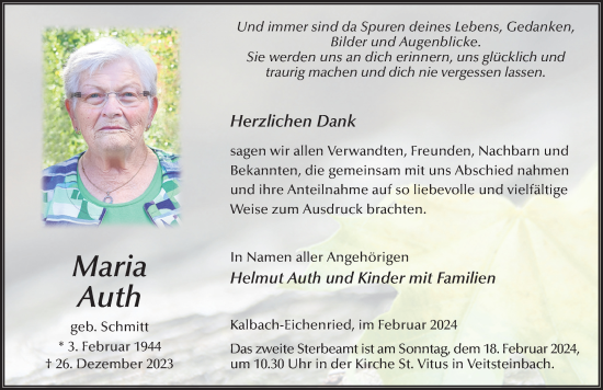 Traueranzeige von Maria Auth von FZ