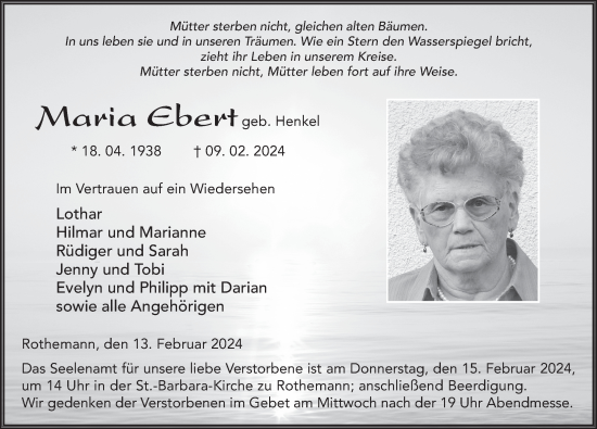 Traueranzeige von Maria Ebert von FZ