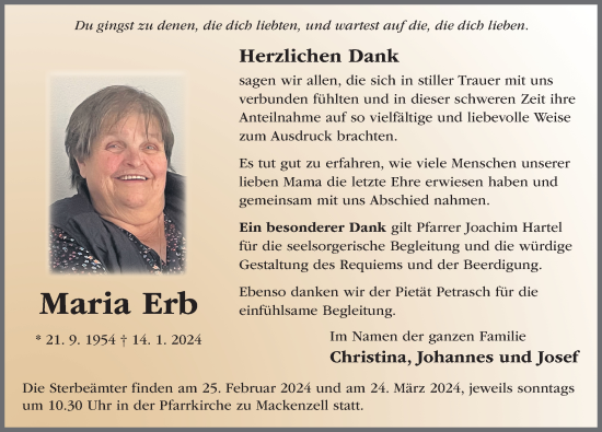 Traueranzeige von Maria Erb von FZ