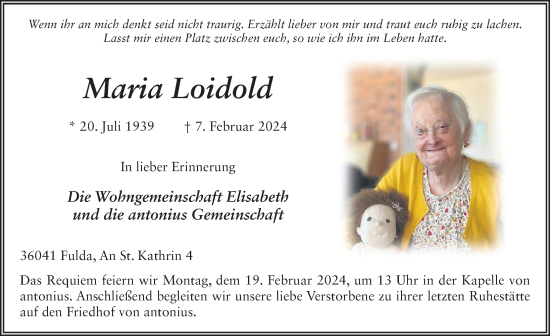 Traueranzeige von Maria Loidold von FZ