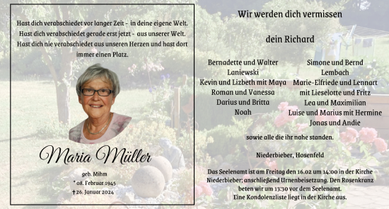 Traueranzeige von Maria Müller von FZ