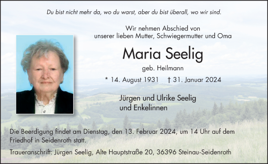 Traueranzeige von Maria Seelig von FZ